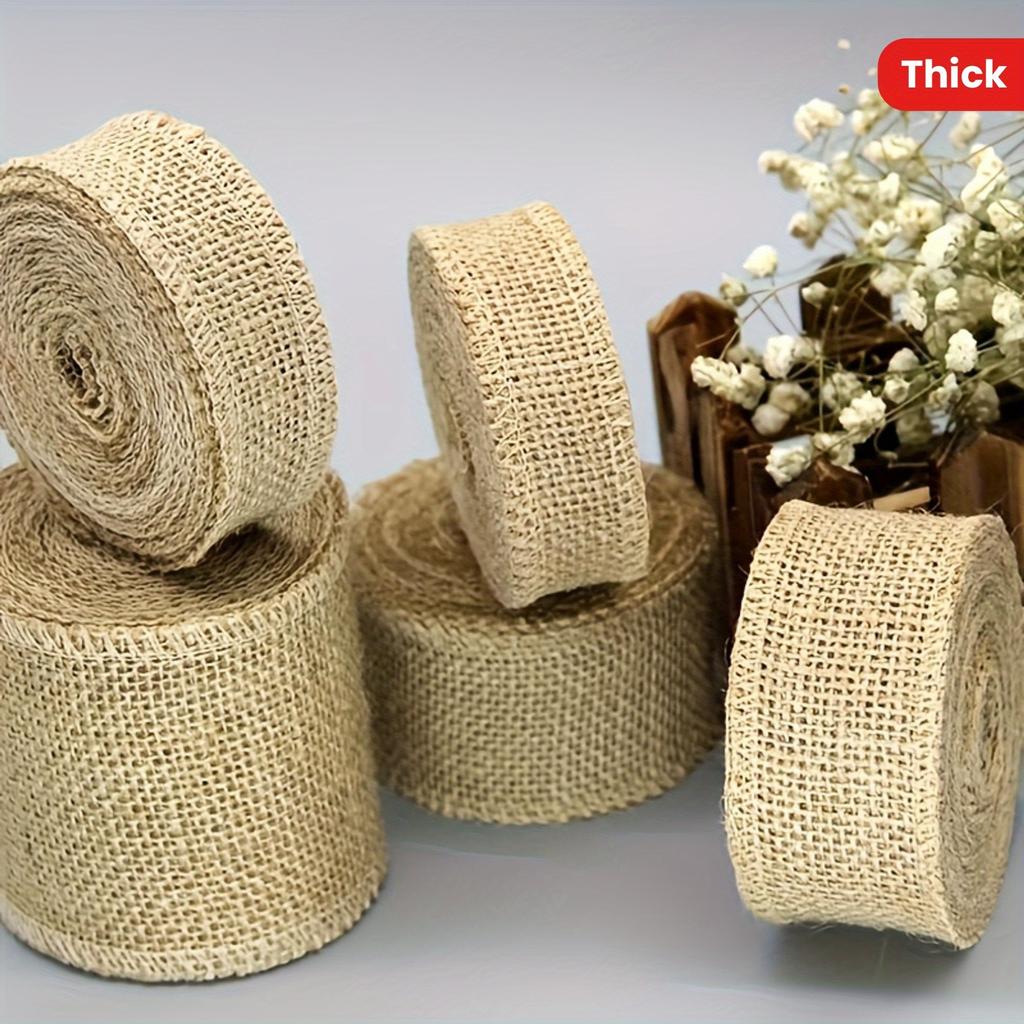 Natural Jute Fabric 1 Roll Thick Woven Jute Linen Fabric Strip Multi-Size DIY Craft Material for Belts, Christmas & Wedding Decorations