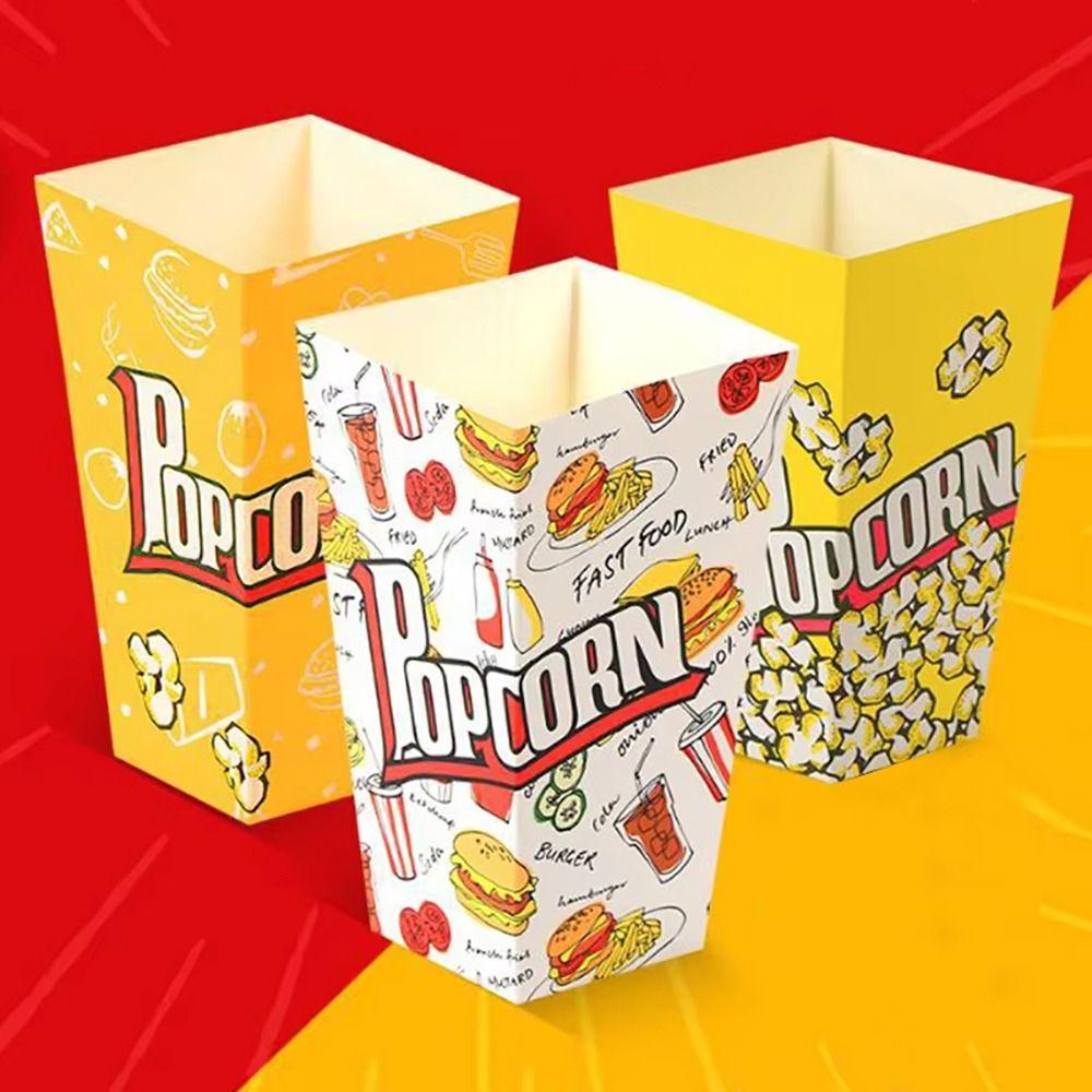 50Pcs Snack Paper Cup Popcorn Box Cardboard Red White Stripes Popcorn Buckets 28 Ounce Small Popcorn Container Holder