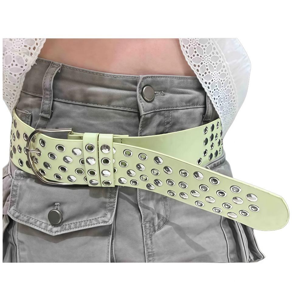 Luxury Design Eyelet Rivet Belt Punk Hollow Grommet Decorative Belt  for Women Club Outfit