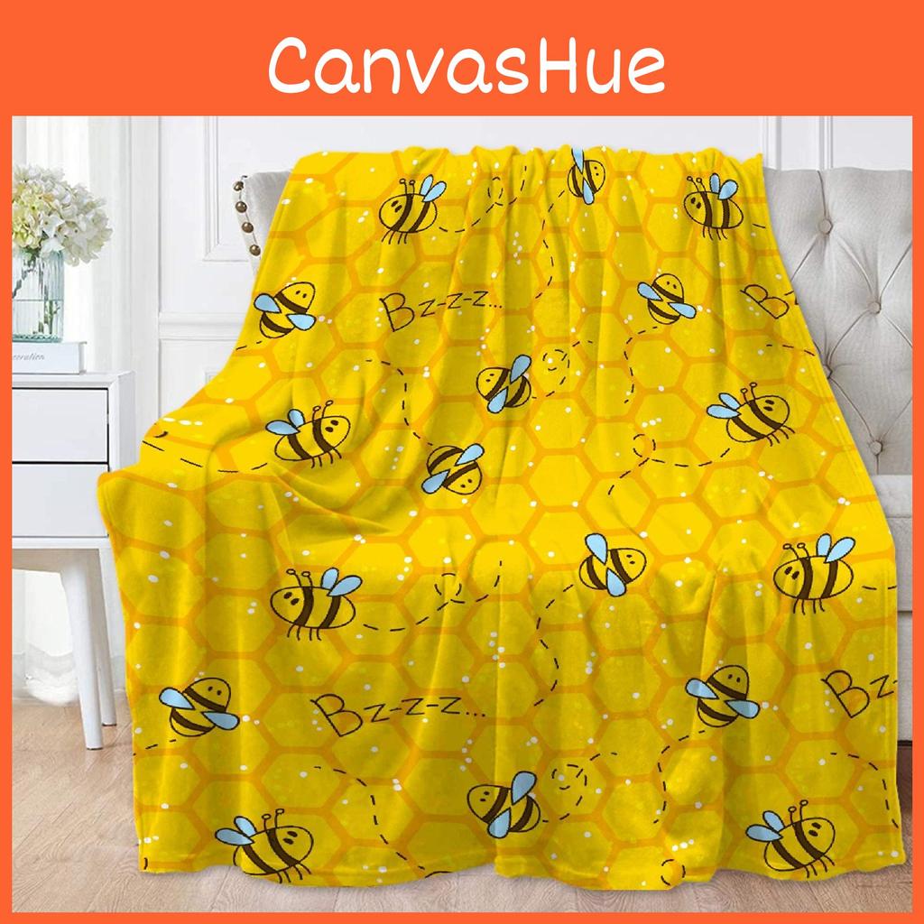 Cute Bee Cartoon Design Lightweight Warm Fleece Blanket For Kids Decor Home
