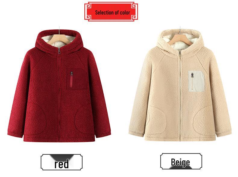 2025 Winter Stylish Versatile Hooded Lambswool Jacket – Warm, Loose-Fitting Cotton Coat