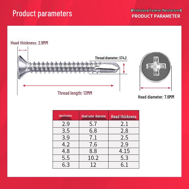 410 Stainless Steel Flat Head Phillips Self-Tapping Self-Drilling Screws