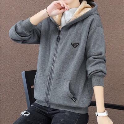 Plus Velvet Thick Warm Jacket Women's Autumn and Winter Plus Size Hooded Loose Fat Jacket Trend