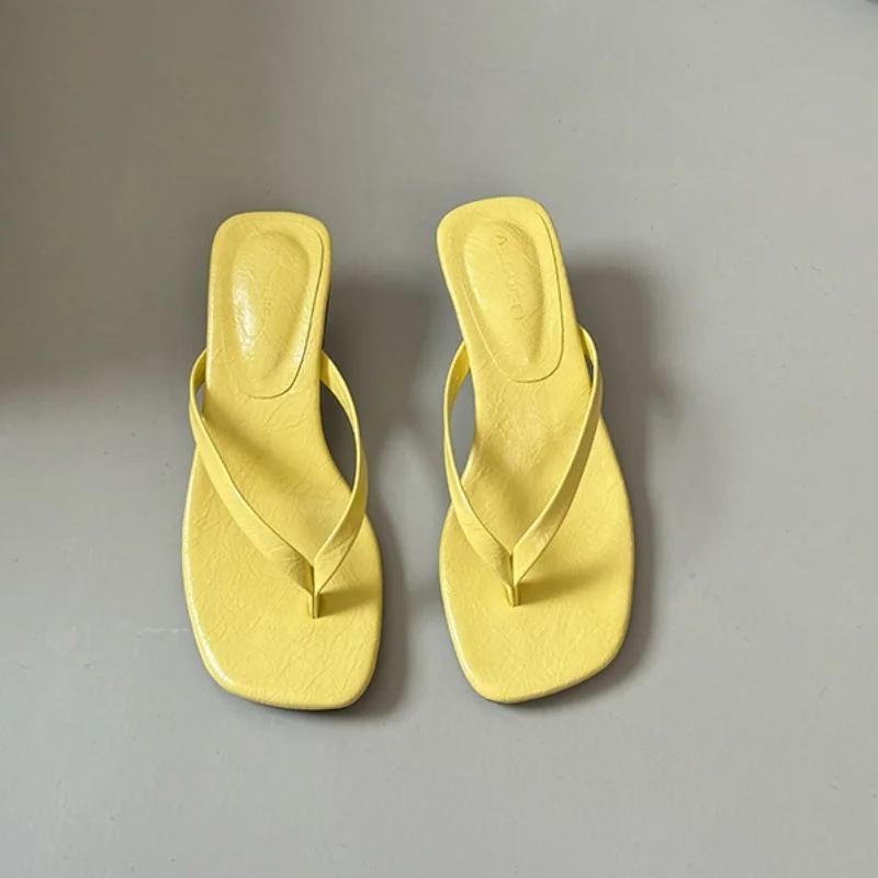 

Fashion 2025 Brand Women Slippers High Heels Sandals Sexy Open Toe Party Wedding Summer Shoes Woman Soft Outdoor Slides Beach 40 жёлтый