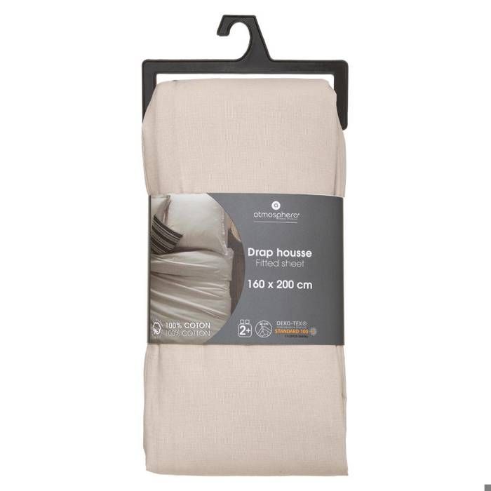 Drap-housse "Carina" En Coton Beige 160x200cm - Atmosphera Createur D'interieur