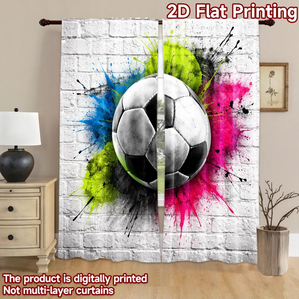 2D flat printing 2pcs Curtain Party Curtain Soccer Ball Splash Digital Printed Polyester Drapes Family Party Decoration Use for