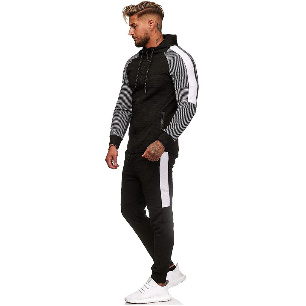 Men's Spring & Round Neck Hooded Colour Blocking Cardigan Sweatshirt Suit