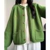 Women's Retro Green Embroidered Knit Cardigan - Fashionable Spring & Autumn Outerwear