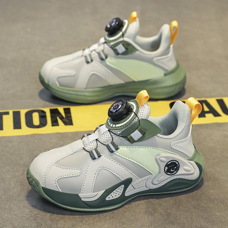 teenager Kids Sneakers Boys Button Non-Slip Durable Fall Winter Synthetic Leather Cartoon