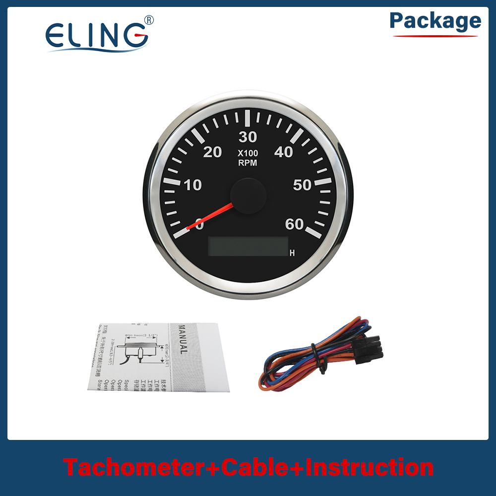 ELING 85mm Newest 3K 4K 6K 7K 8K RPM Tacho Tachometer Gauge REV Counter with Hour Meter Red Backlight for Ship Truck 12V 24V