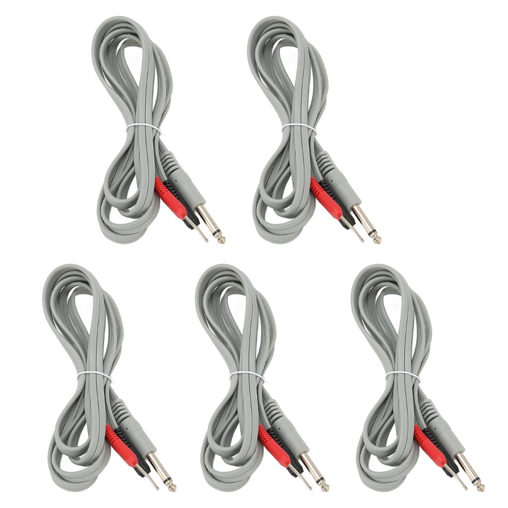 5pcs Electrode Lead Wires 2 In 1 6.35 Pin Socket Contact Electrode Lead Cable for TENS Massage Machine 5.9ft