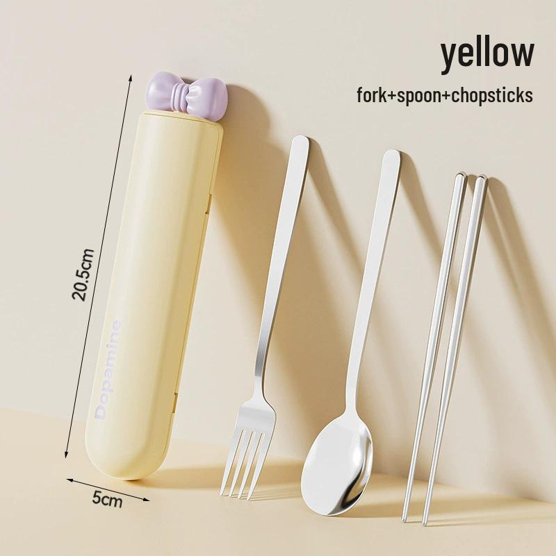 Dopamine Stainless Steel Cutlery Set with Chopsticks, Spoon & Storage Box for Kids, Students, and Office Workers