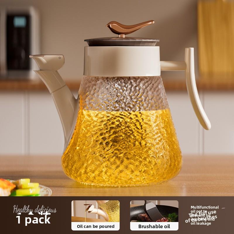 

Gravity Oil Dispenser Kitchen Automatic Open Close Glass Bottle with Brush for Cooking BBQ Thickened
