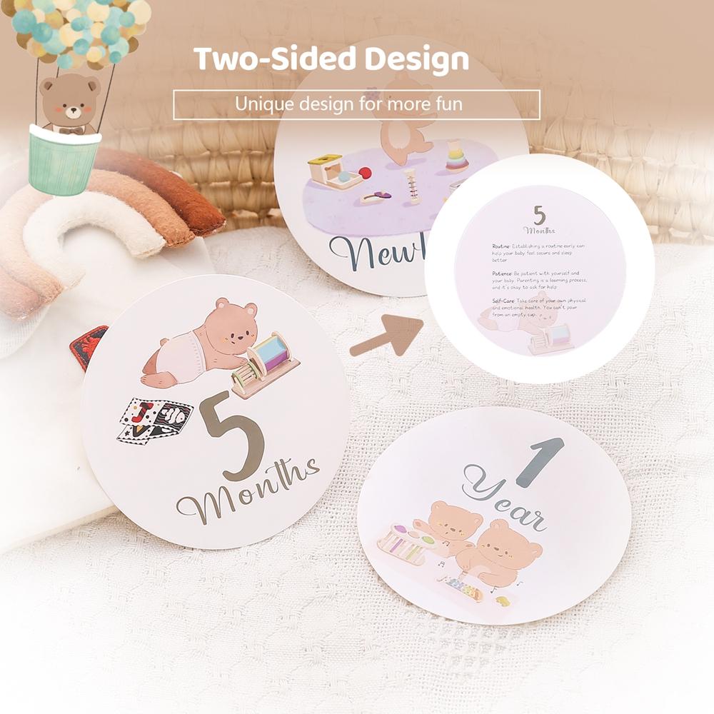12Pc Baby Mileage Piece Baby Po Pography Accessories Newborn Birthday Gifts Souvenir Cute Bear Print Growth Commemoration