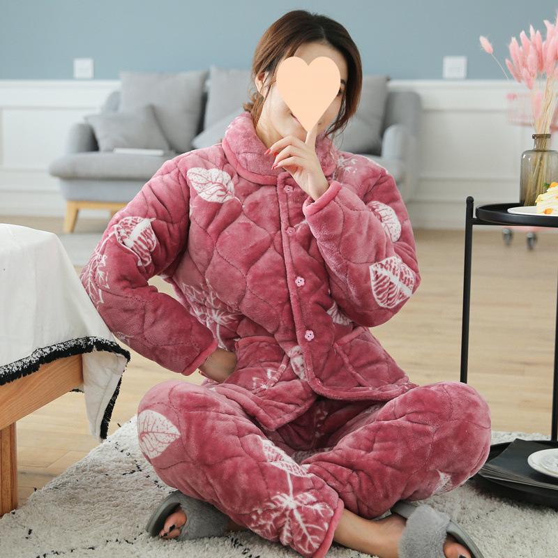 Dámské pyžamo třívrstvé zesílené a roztomilé zimní lze nosit velká velikost teplé polstrované domácí oblečení