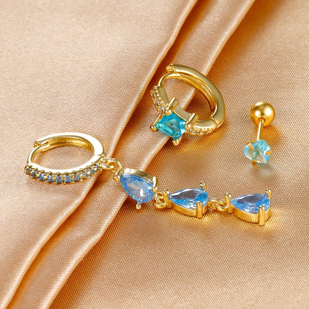 3PCS New Stainless Steel Zircon Water Drop Hoop Earrings Set For Women 18K Gold Plated Huggie Heart Earring Piercing Jewelry