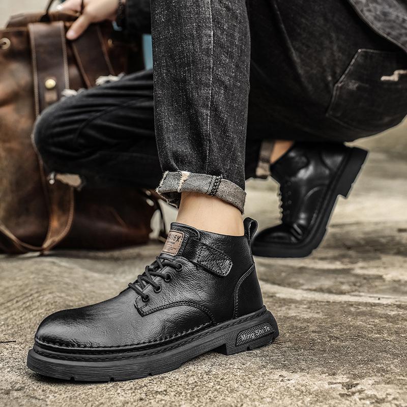 Autumn Men's Mid-Top British Style Leather All-Match Short Boots Leather Shoes Men Vintage Work Boots