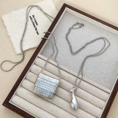 Orta Çağ Dokuma Mini Çanta Kolye Uzun Kazak Zinciri Ucu ile