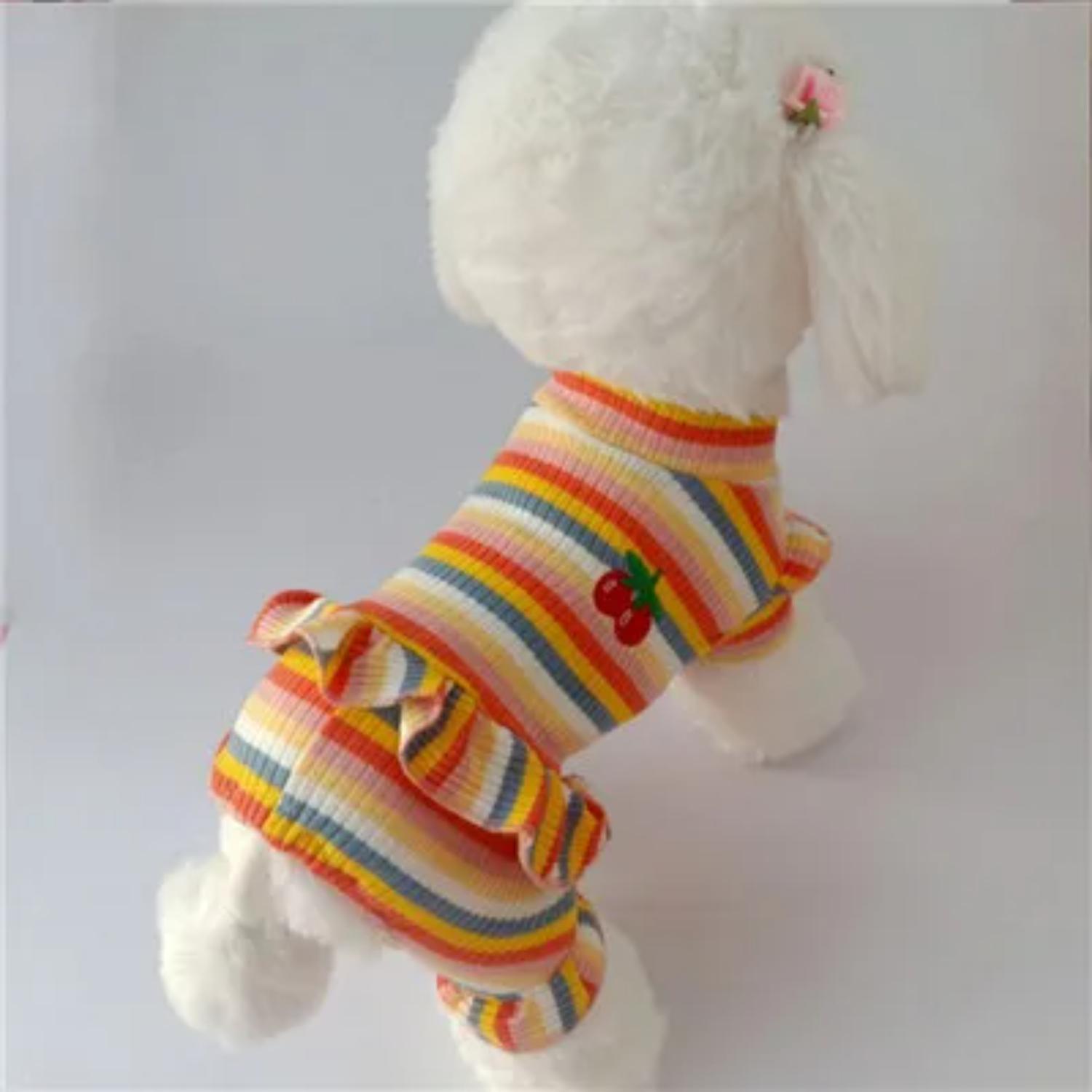 

Новые красочные радужные полосатые вишневые узоры принцесса щенок толстовки комбинезон пижама для маленьких средних собак - йоркширский терьер XXL