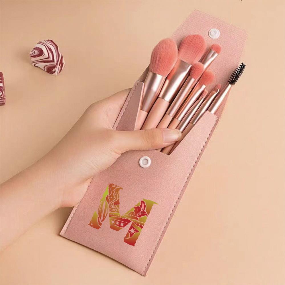 8Pcs Pink Makeup Brushes Set Professional Eyeshadow Brushes With Portable Case For Travel Engrave Image Pattern