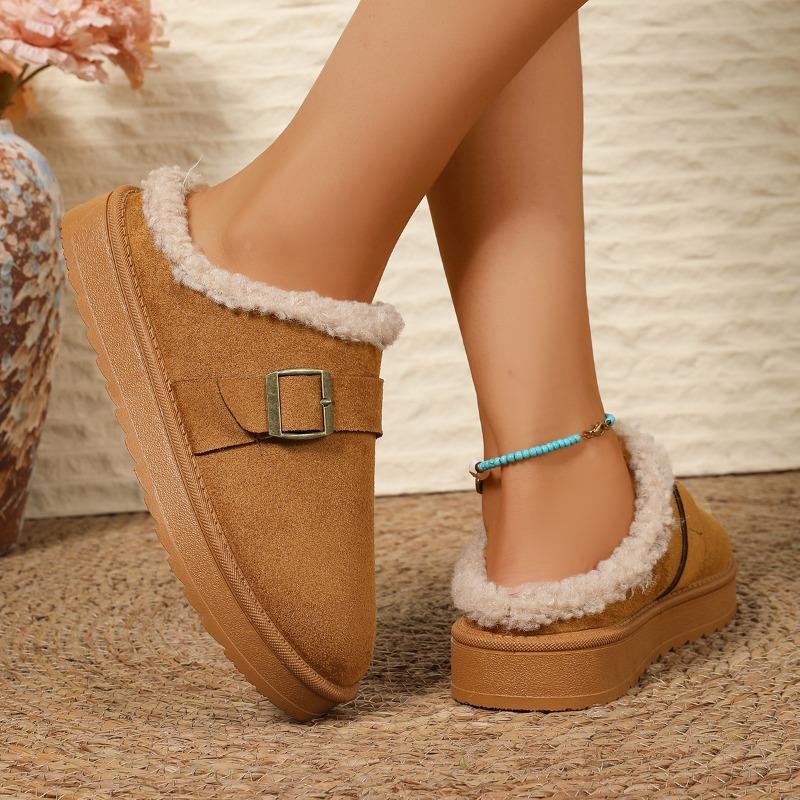 Autumn New Velvet Bag Head Rear Empty Cotton Shoes Women's Warm Belt Buckle Thick-soled Snow Boots