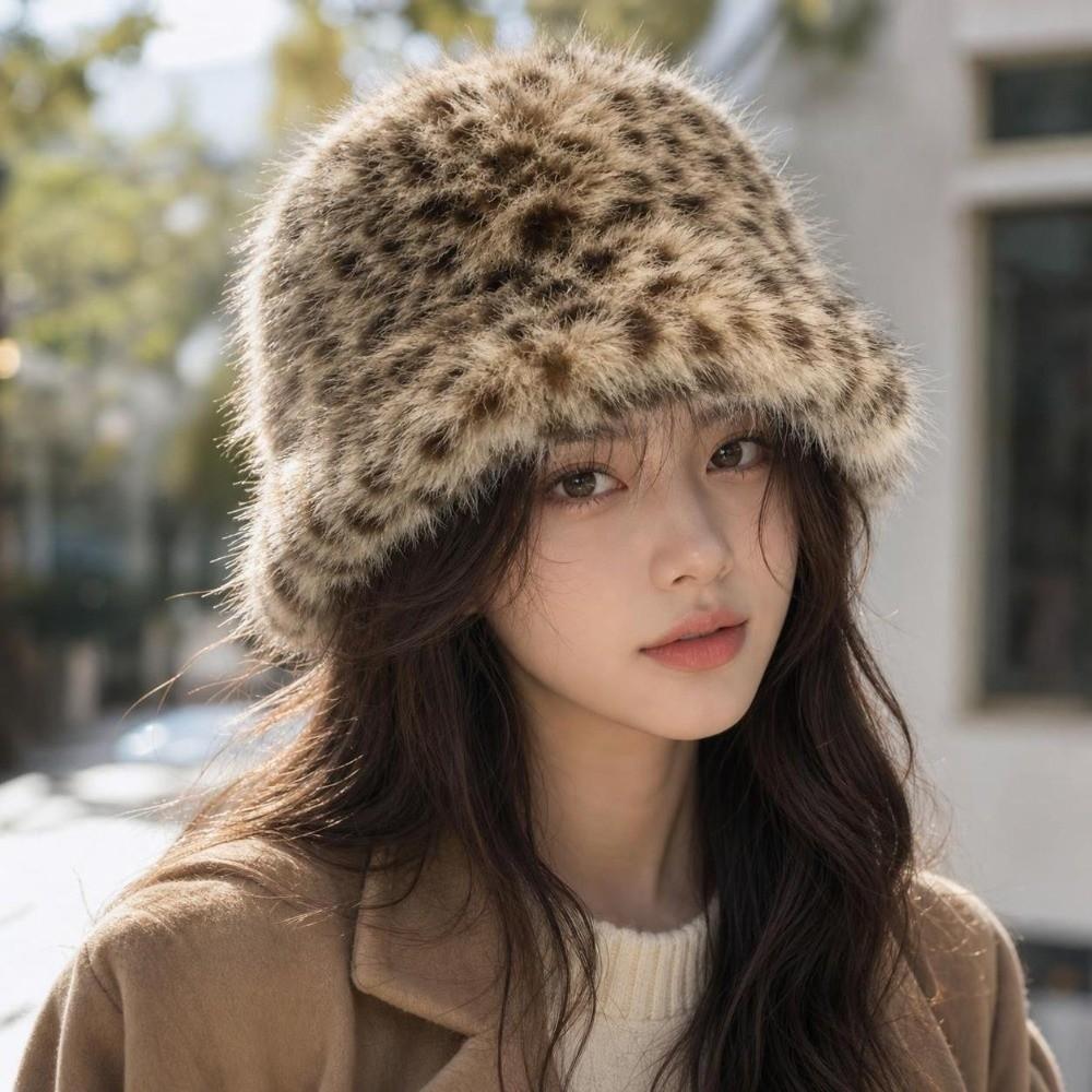 Plush Leopard Print Hat Cold Proof Warm Hat Fashion Fishman Hat Autumn Winter
