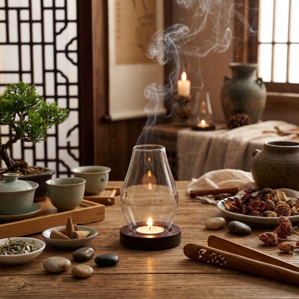 Windproof Glass Candle Holder Transparent Incenses Stove Lamp Candle Cup Cover  Zen Ambiance