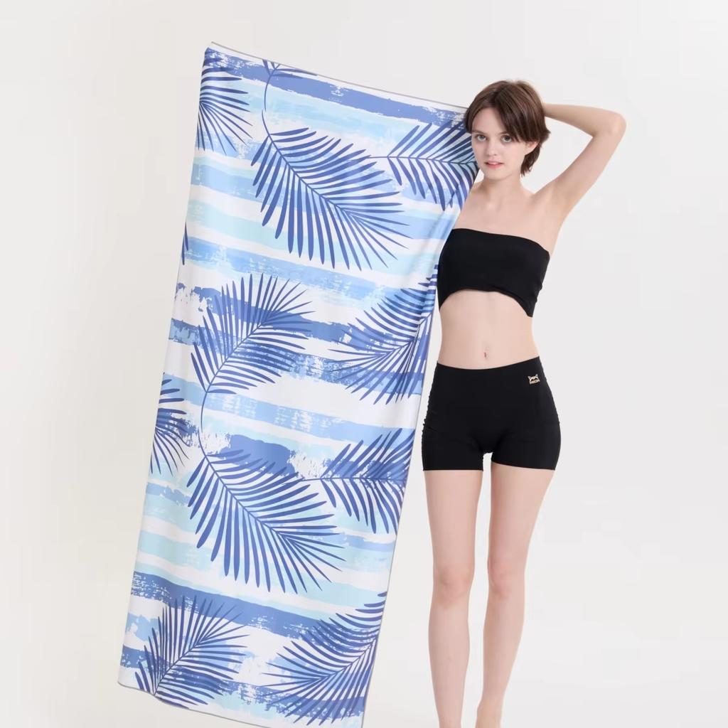Palm Leaf Striped Beach Towel,Premium Microfiber Absorbent Quick Dry,Oversized for Beach Pool Travel,Tropical Print Bath Towel