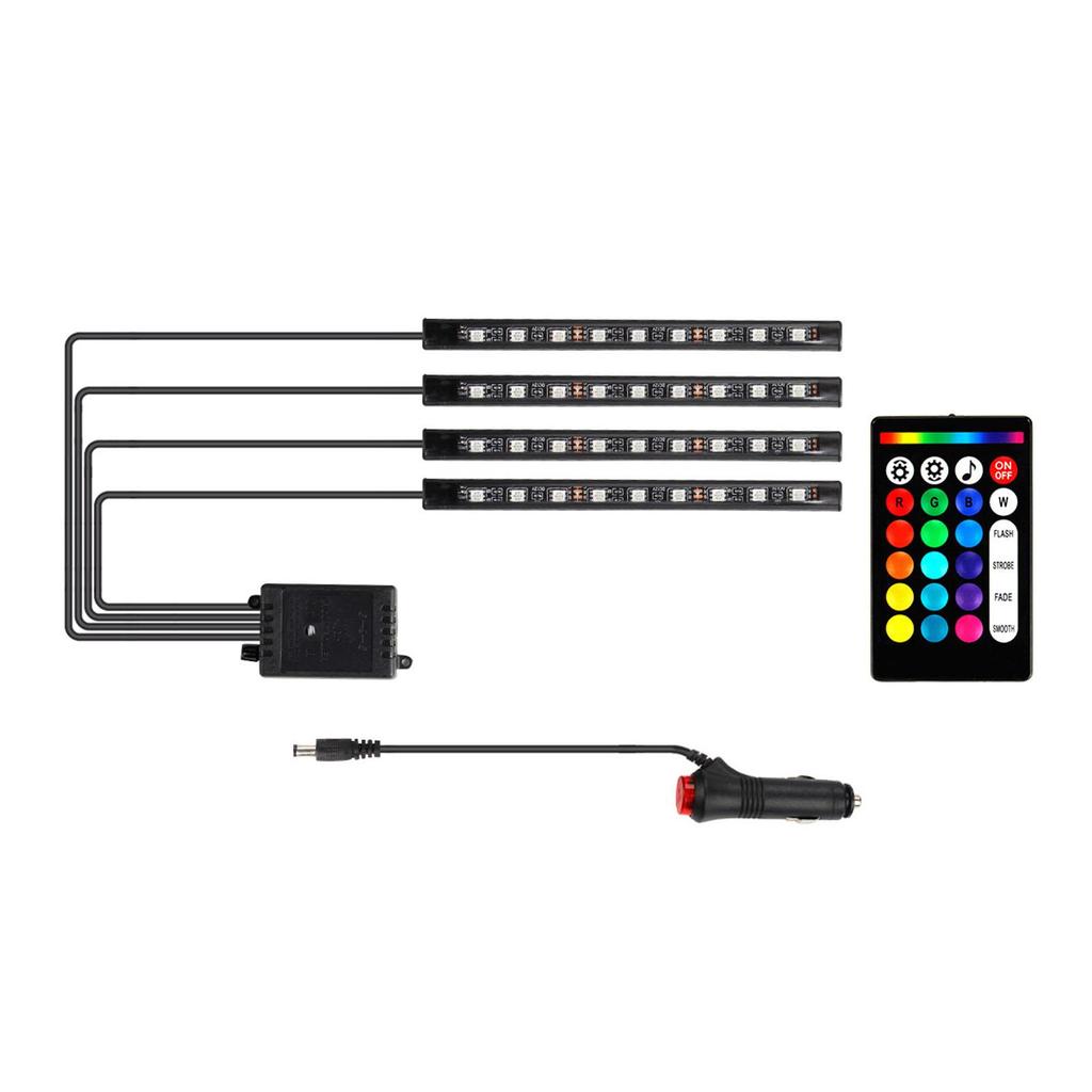 Universal LED Interior Car Light Strip Remote Control 36 Beads Decorative Car Floor Light Strip Cigarette