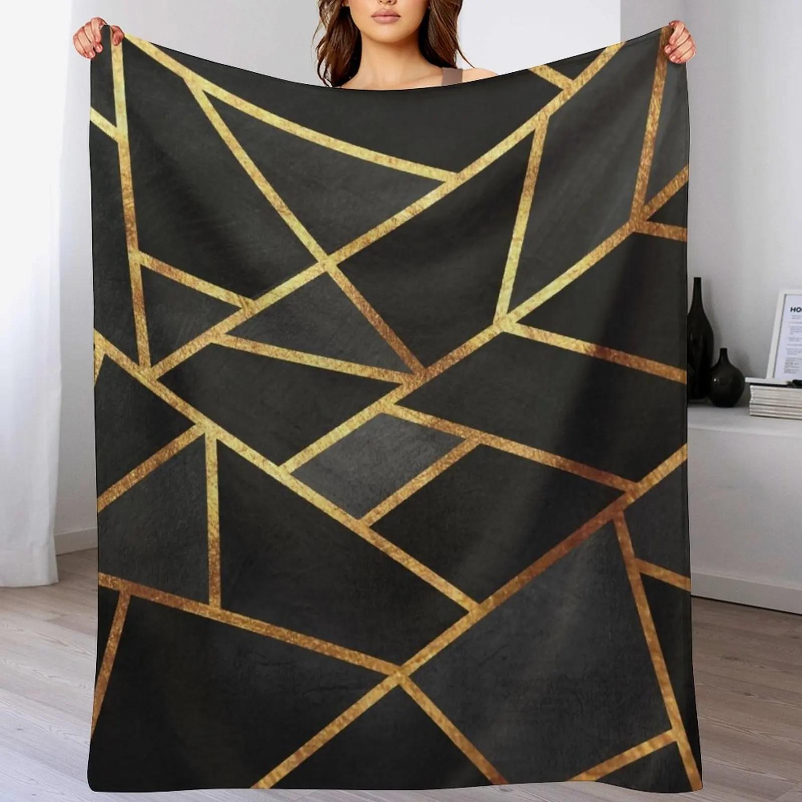 Black Gold Stone Geometric Throw Blanket halloween For Sofa Thin Decorative Sofas Cute Plaid Blankets 30x40in