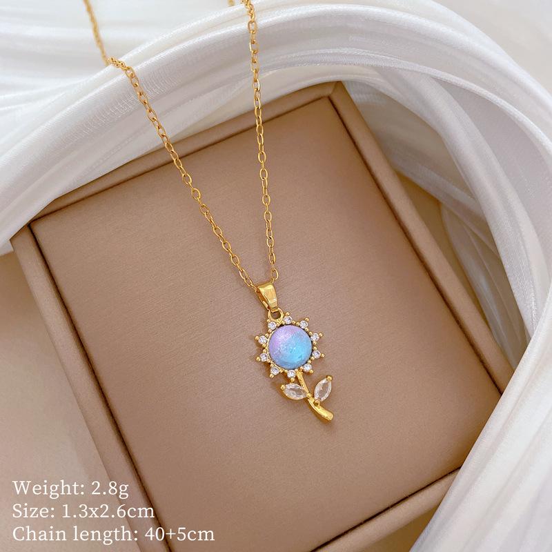 

Fashion Colorful Zircon Sunflower Necklace for Women Girls Sweet Gifts Stainless Steel Chain Jewelry Accessories Gift for Friend