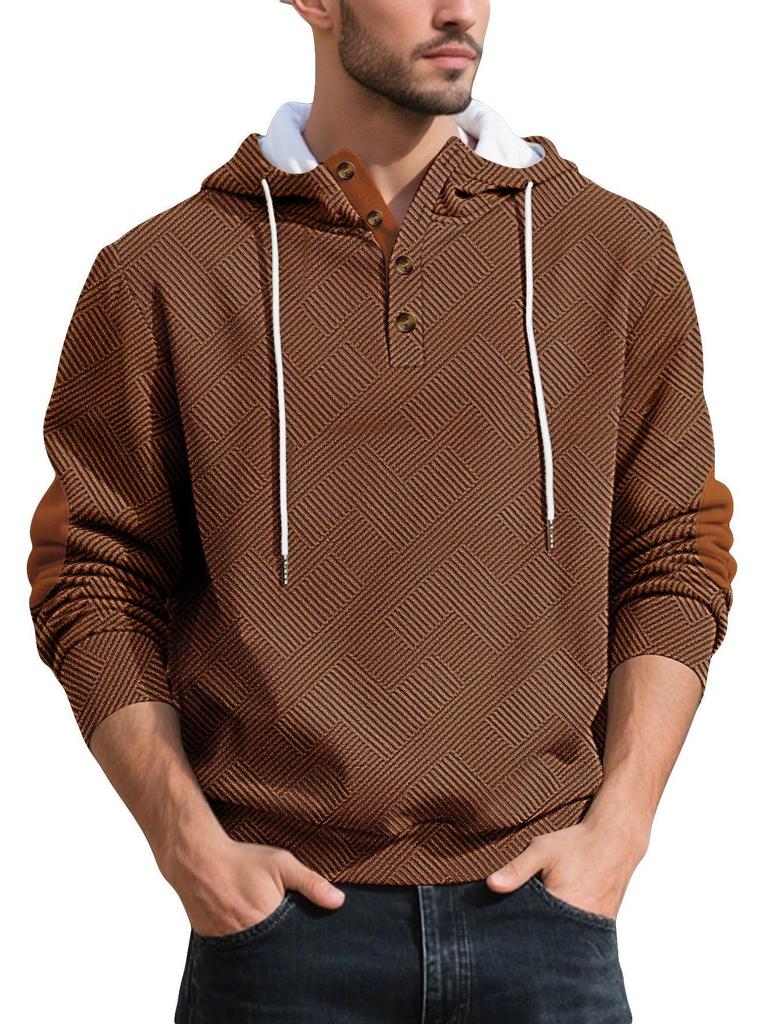 Men's Trendy Loose Hooded Jacquard Sweatshirt - Casual Long Sleeve Fashion Sportswear