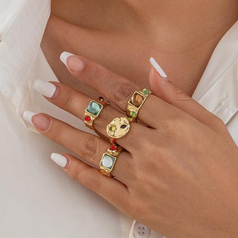 Fashionable Sturdy Metal Geometric Rings Set with Stylish Gemstones Portable for Fashion Women Ladies Casual Wear