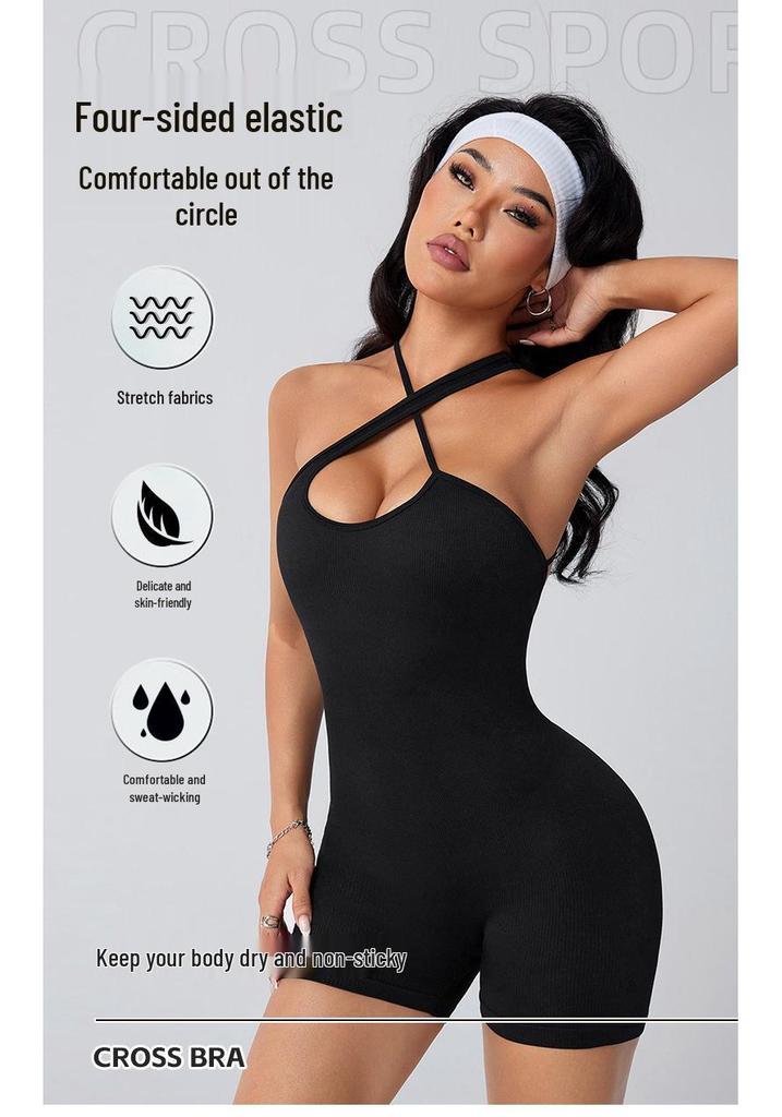 European & American Crossback Open-Back Elastic Fitness Jumpsuit