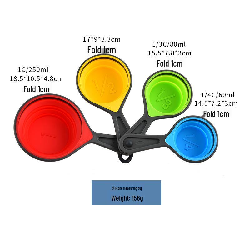 Zusammenklappbares Silikon-Messbecher-Set: 4-teiliges einziehbares Küchenwerkzeug für Kaffee, Mehl und Backen.
