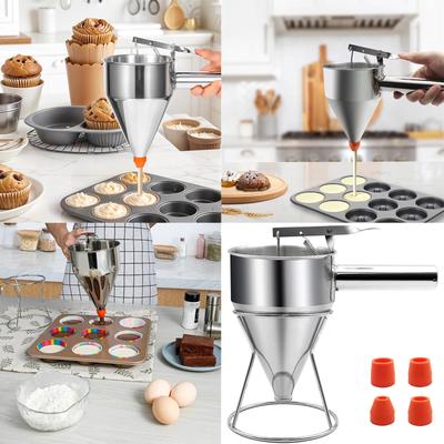 Erogatore per Pastella per Pancake in Acciaio Inossidabile Imbuto Strumento per Torta Funnel Cake Adatto per Muffin, Waffle e Torte con Flusso Regolabile