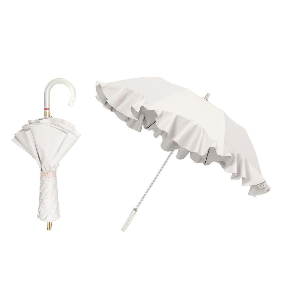 Moonbat En Folding Sun and Rain Premium Light Heat and UV Flared Beige [Lanvin Bleu] Women's Parasol, Protection, Blocking, Protection, Ruffle,