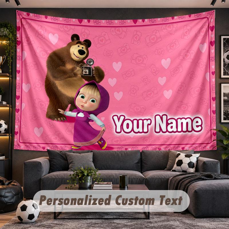 Wall Hanging Tapestry Custom NameMasha and the Bear Pattern Personalized Printed Fabric Wall Decor