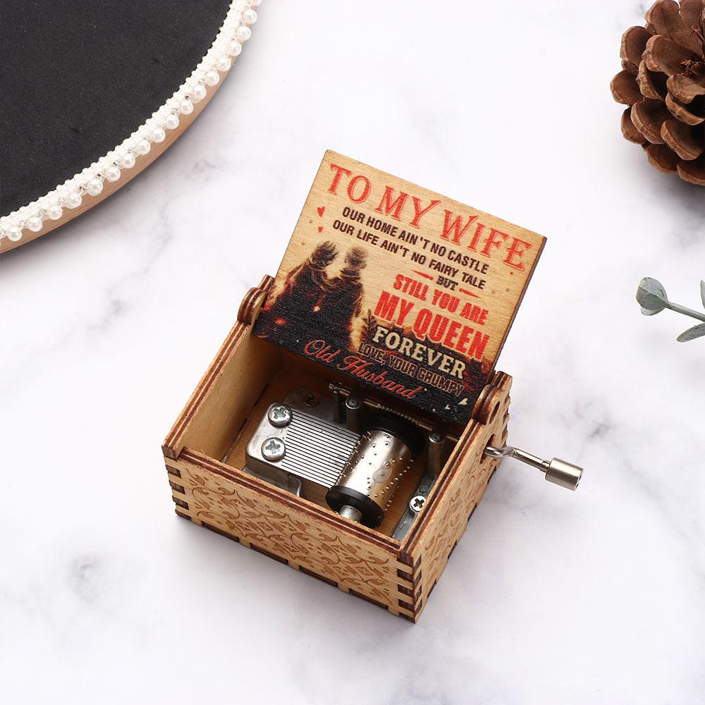 Hand Crank Engraved Carved Cards Wood Music Box Music Boxes Gifts For Daughter Presents For Wife