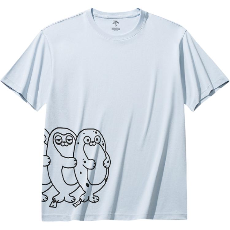 Anta Lifestyle Series Light Blue Unisex Cartoon Seal Print Short Sleeve T-Shirt 972528121-4 S