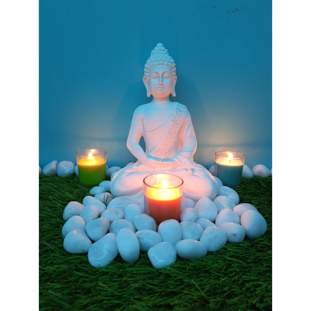 Polymarble Meditating Buddha Gautam Buddha Statue Lord Figurine/Idol/Murti Gift Items Showpiece for HomeDecor Decoration Gifting (White - 10.5 Inch)
