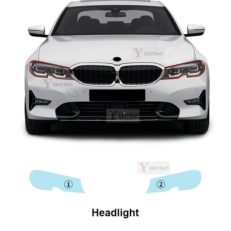 For BMW 3 Series BASE - 2 Pcs Car Headlight Protective Film Transparent Smoked Black TPU Sticker