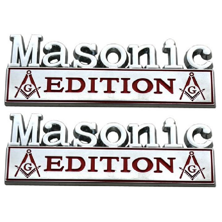 2pcs Masonic Edition Metal Emblem Car Badges 3D Sticker Decal Chrome Red