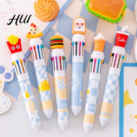 Cute Style Writing Tool Fast Food Themed 10-Color Ballpoint Pen French Fries Burger Cheese Pattern Topper Designs Multi-Color for Journaling And Notes