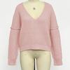 Ladies Autumn Winter Long Sleeve V Neck Solid Color  Pullover Knitted Sweater Knitwear Top