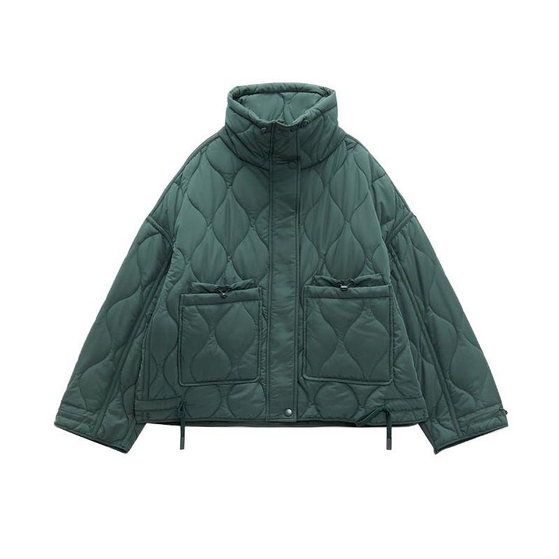 Autumn and Winter New Pocket Decoration Loose Long Sleeve Stand Collar Small Rhombus Cotton-padded Jacket Jacket 2969253