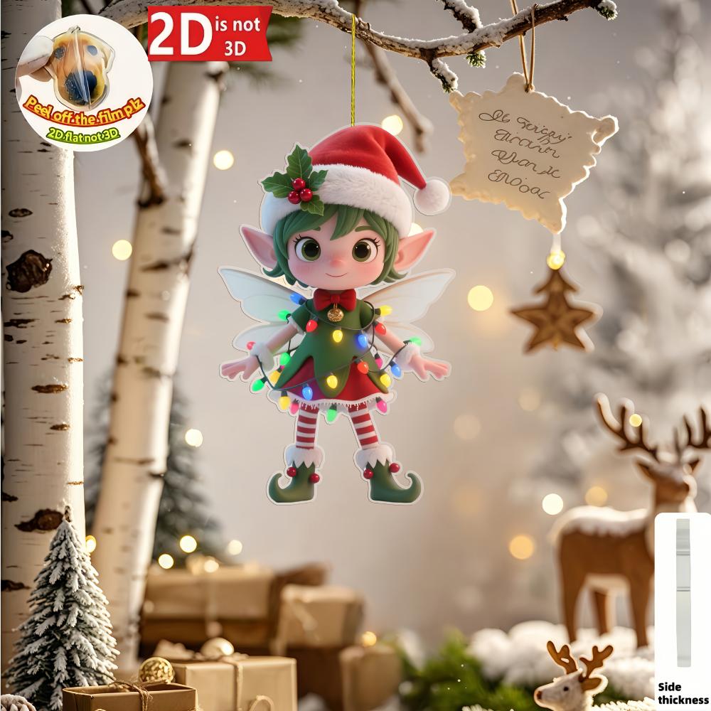 2D Acrylic Flat Christmas Lights Elf Christmas Acrylic Pendant, Christmas Party Decoration Set,suitable for Tree Placement,mini Holiday Hut Decoration