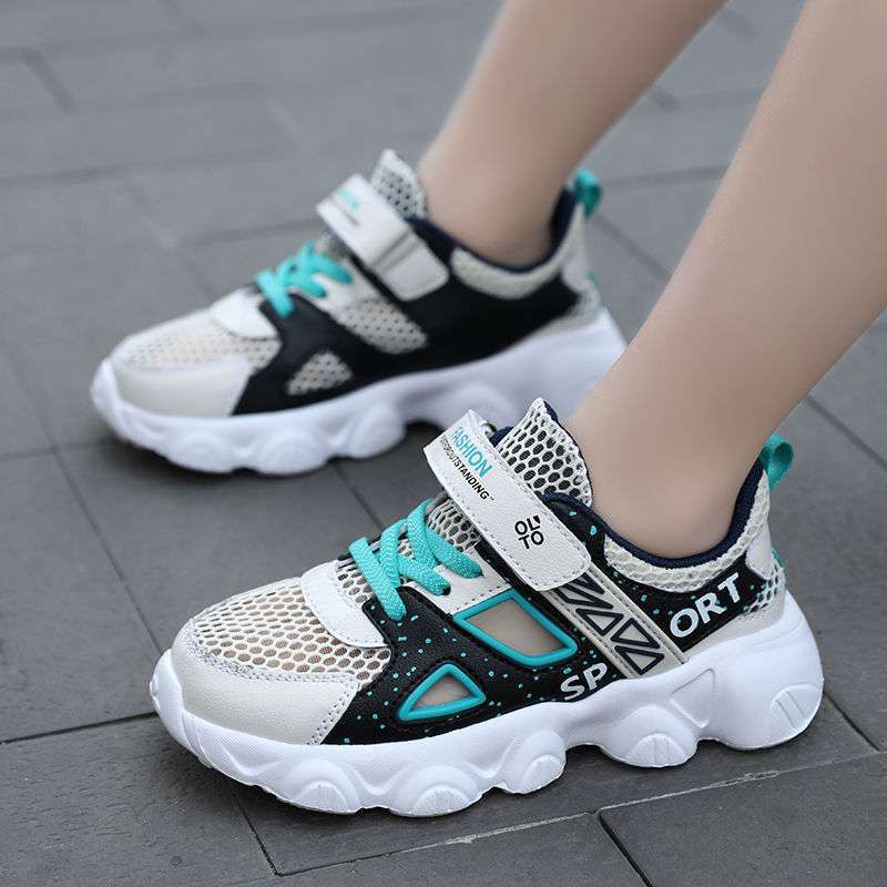 Girls shoes sandals 2025 new boys and girls running shoes summer hollow single mesh breathable boys and children's sports shoes