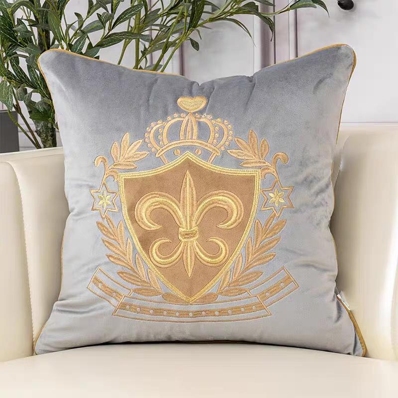 European Style Retro Cushion Cover Solid Color Embroidery Pattern Pillowcase Comfortable Living Room Sofa Throw Pillow Cover