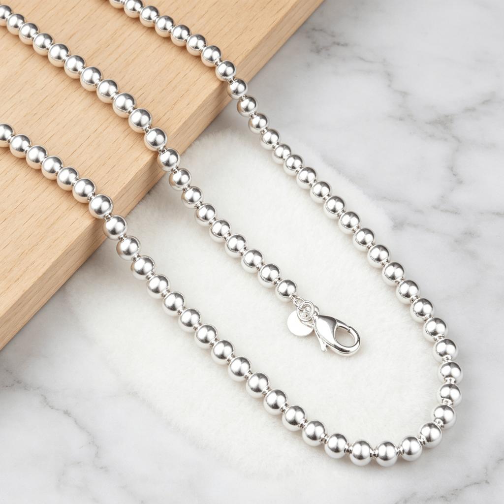 Trendy products 925 Sterling Silver 8MM custom beads chain necklace for Women men Fashion Affordable jewelry party wedding Gifts